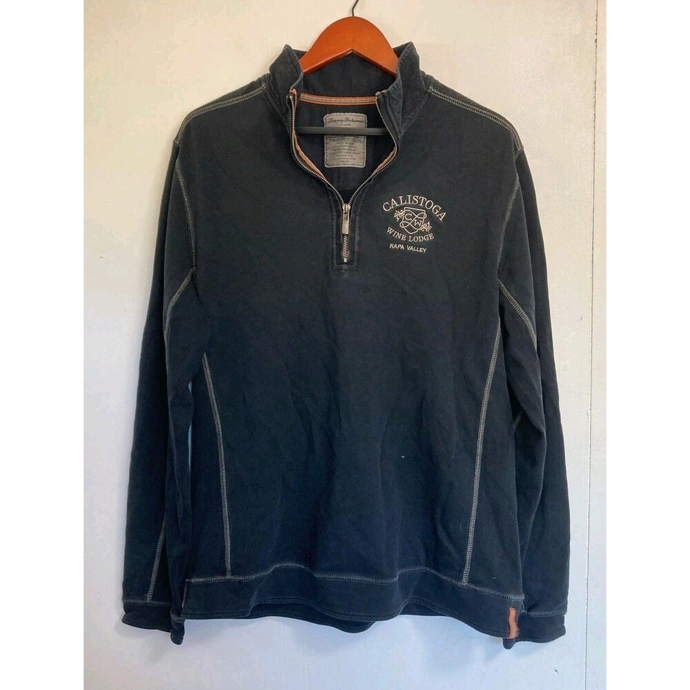 Tommy Bahama Jeans 1/4 Zip Mens L Blue Calistoga Wine Lodge Pullover Napa Valley